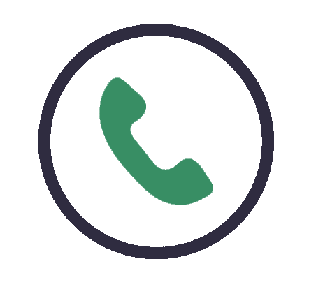A green phone icon in a black circle on a white background.