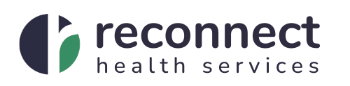 A blue and white logo for reconnect community health services