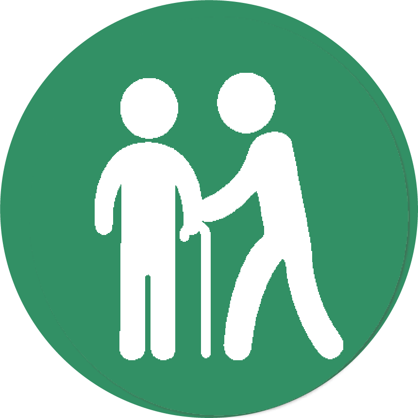 A person is helping an older person with a cane.