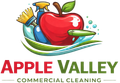 Apple Valley Commercial Cleaning logo with red apple, cleaning supplies, and green leaf design representing professional janitorial services in Apple Valley, MN