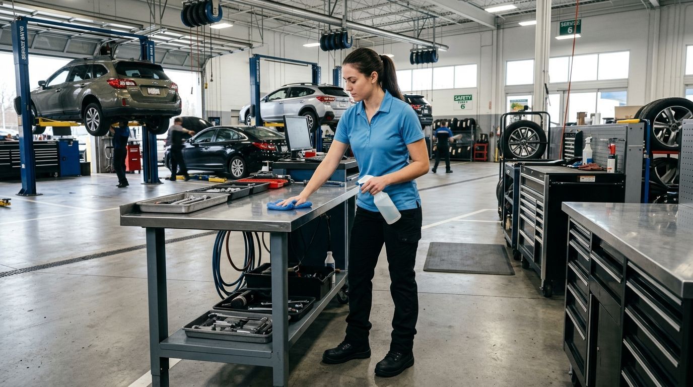Auto dealership service bay cleaning and surface sanitizing in Apple Valley, MN