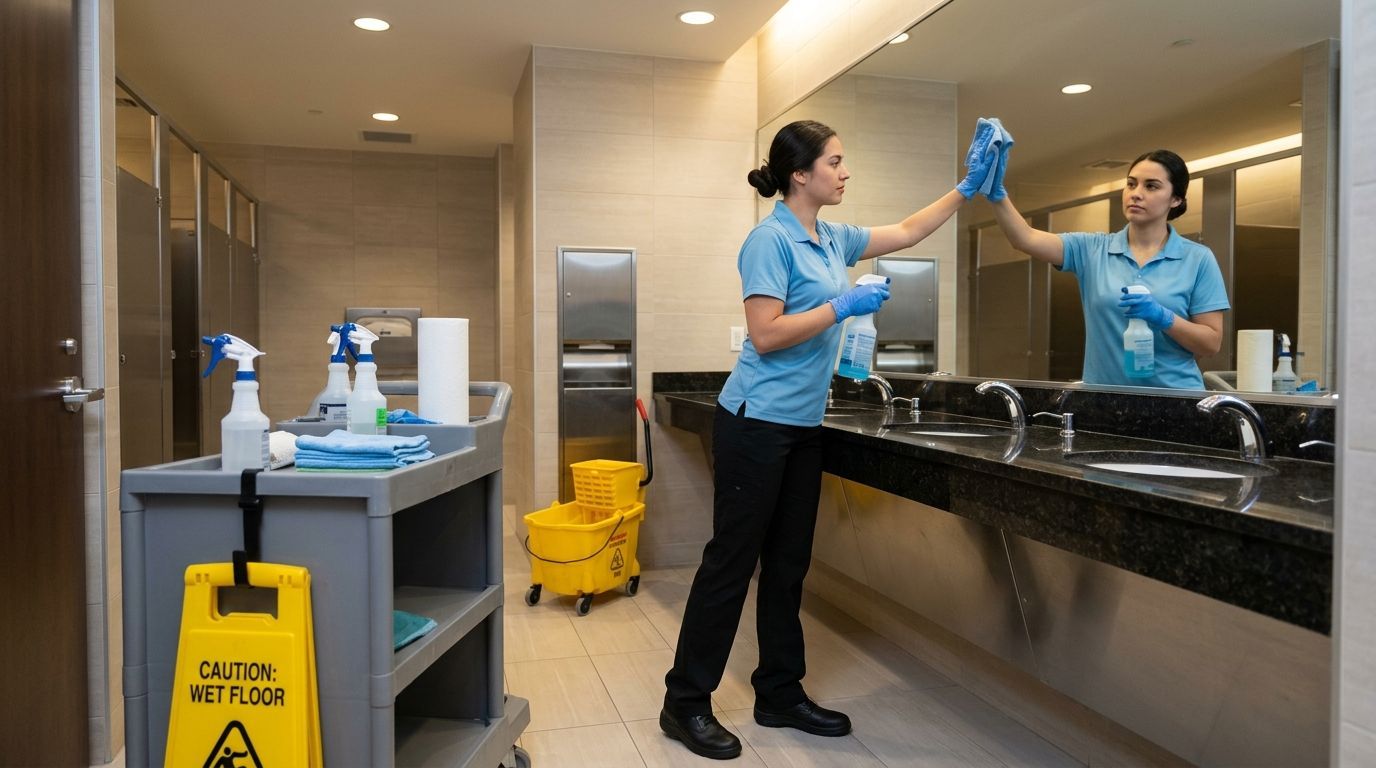 Commercial restroom cleaning and sanitation services for financial facilities in Apple Valley, MN