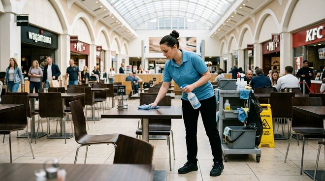 Food court table cleaning and sanitation services in Apple Valley, MN