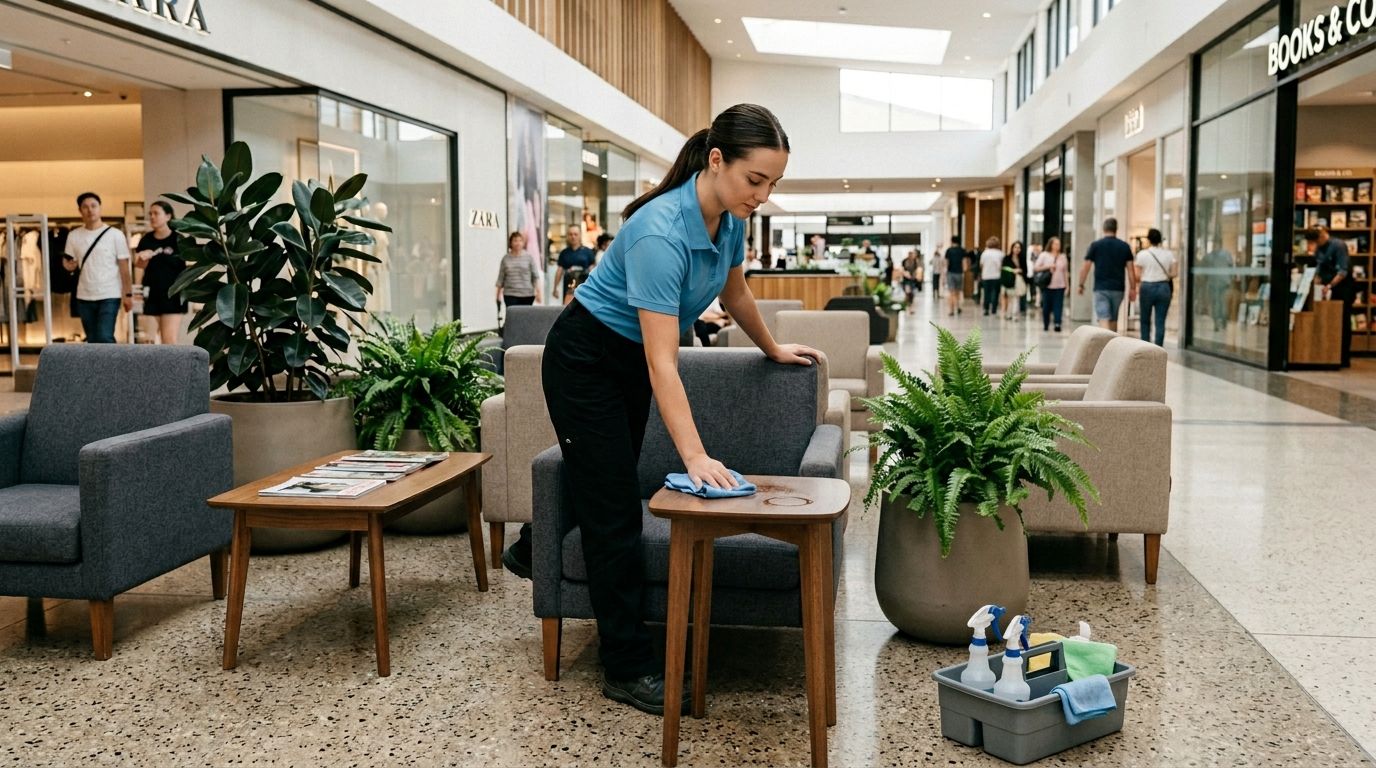 Mall seating area and common space disinfecting services in Apple Valley, MN