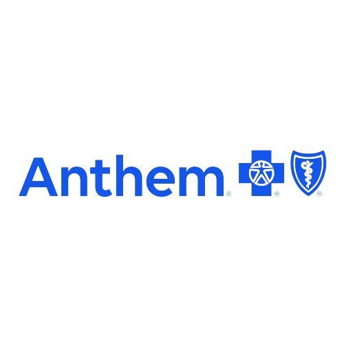 The anthem logo is blue and has a medical symbol on it.