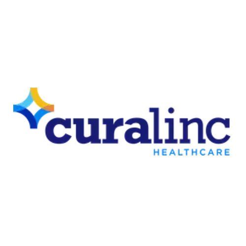 A blue and yellow logo for curalinc healthcare