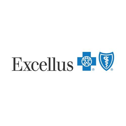 The logo for excellus is a blue cross with a caduceus on it.