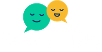 Two speech bubbles with smiley faces in them on a white background.