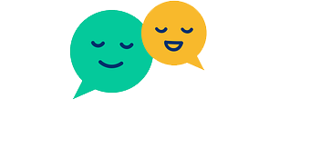 Two speech bubbles with smiley faces in them on a white background.