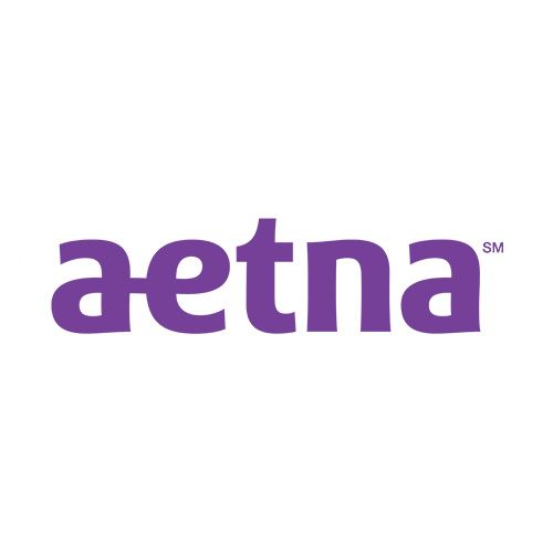 The aetna logo is purple and white on a white background.