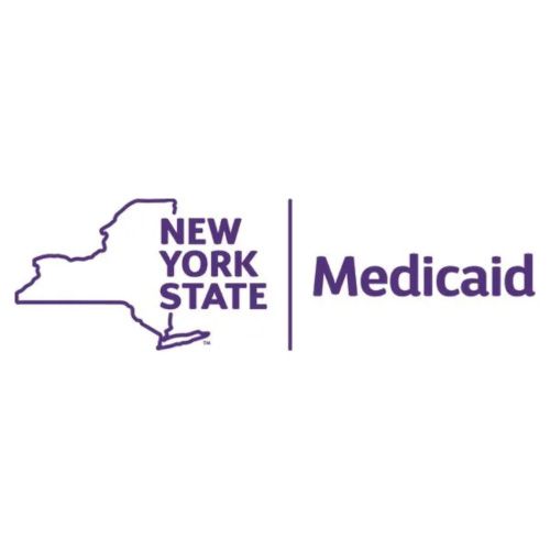 The new york state medicaid logo has a map of the state on it.