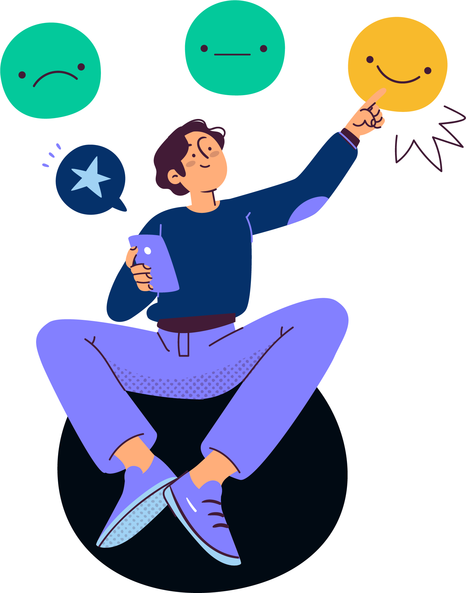 A man is sitting on a ball holding a smiley face.