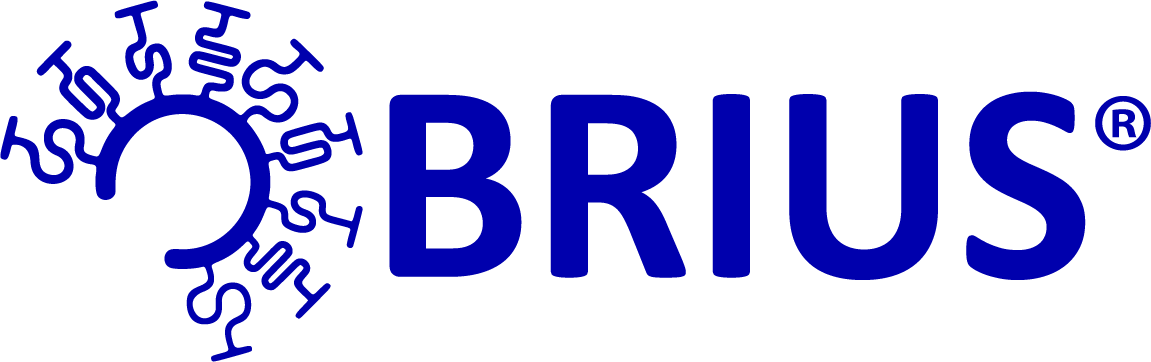 A blue logo for a company called brius