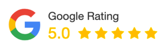 A google rating logo with five stars on a white background.