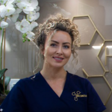 A woman is standing in front of a sign that says hifu clinic