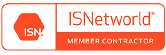 An orange and white isnetworld member contractor logo