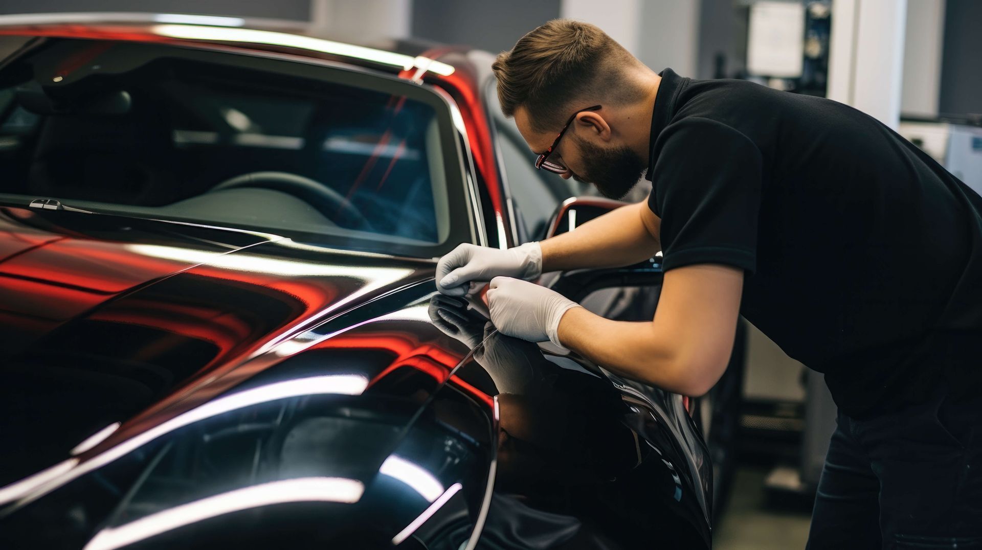 Black Sports Car PPF Installation Check