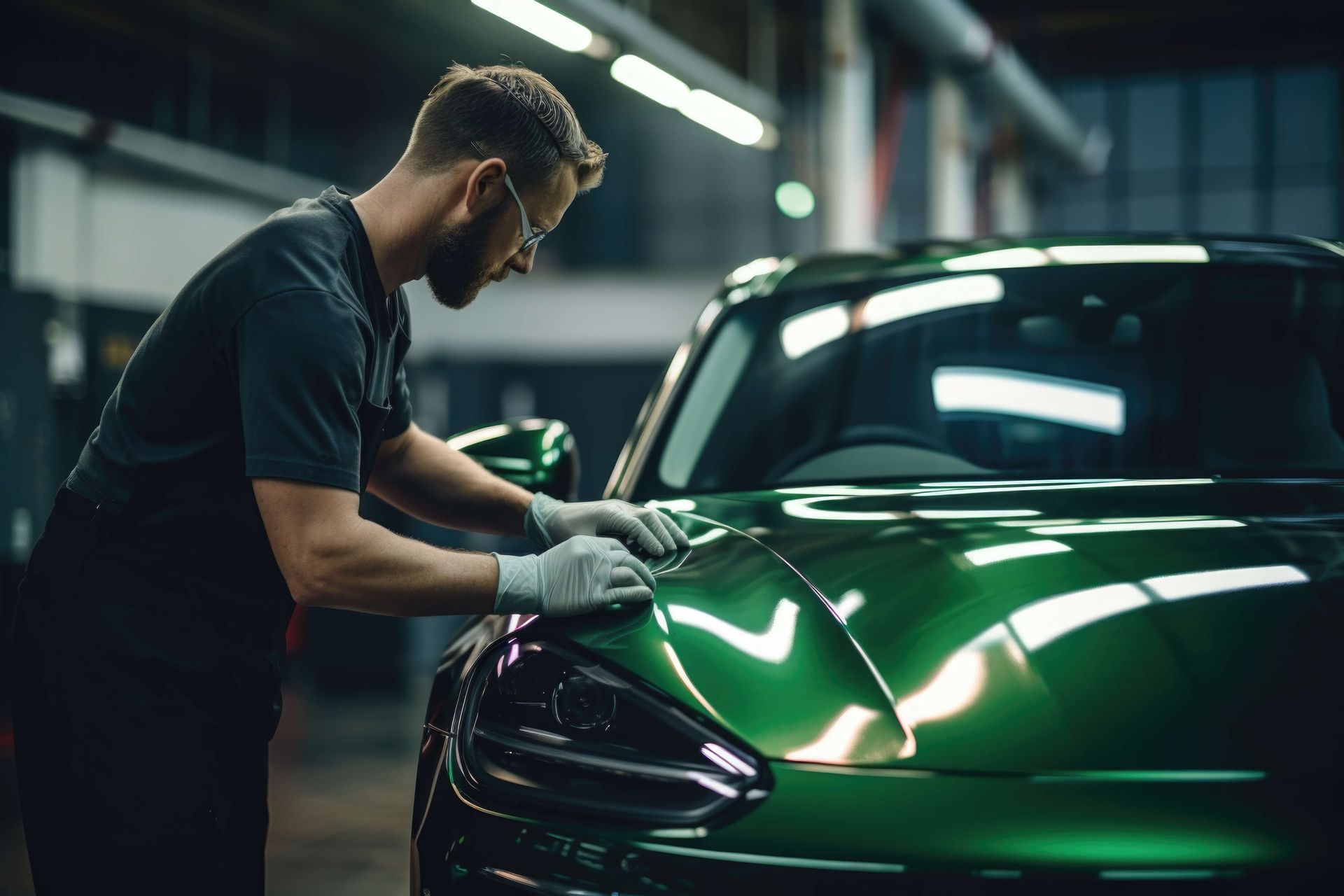 Ceramic Coating On Green Sportscar Hood
