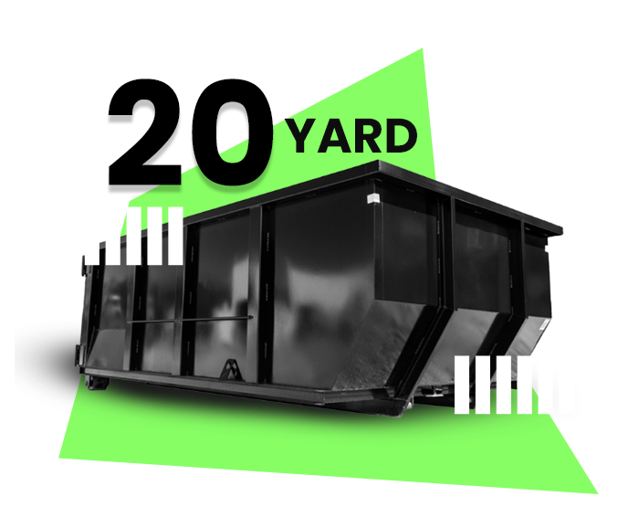 A dumpster with the words 20 yard on it