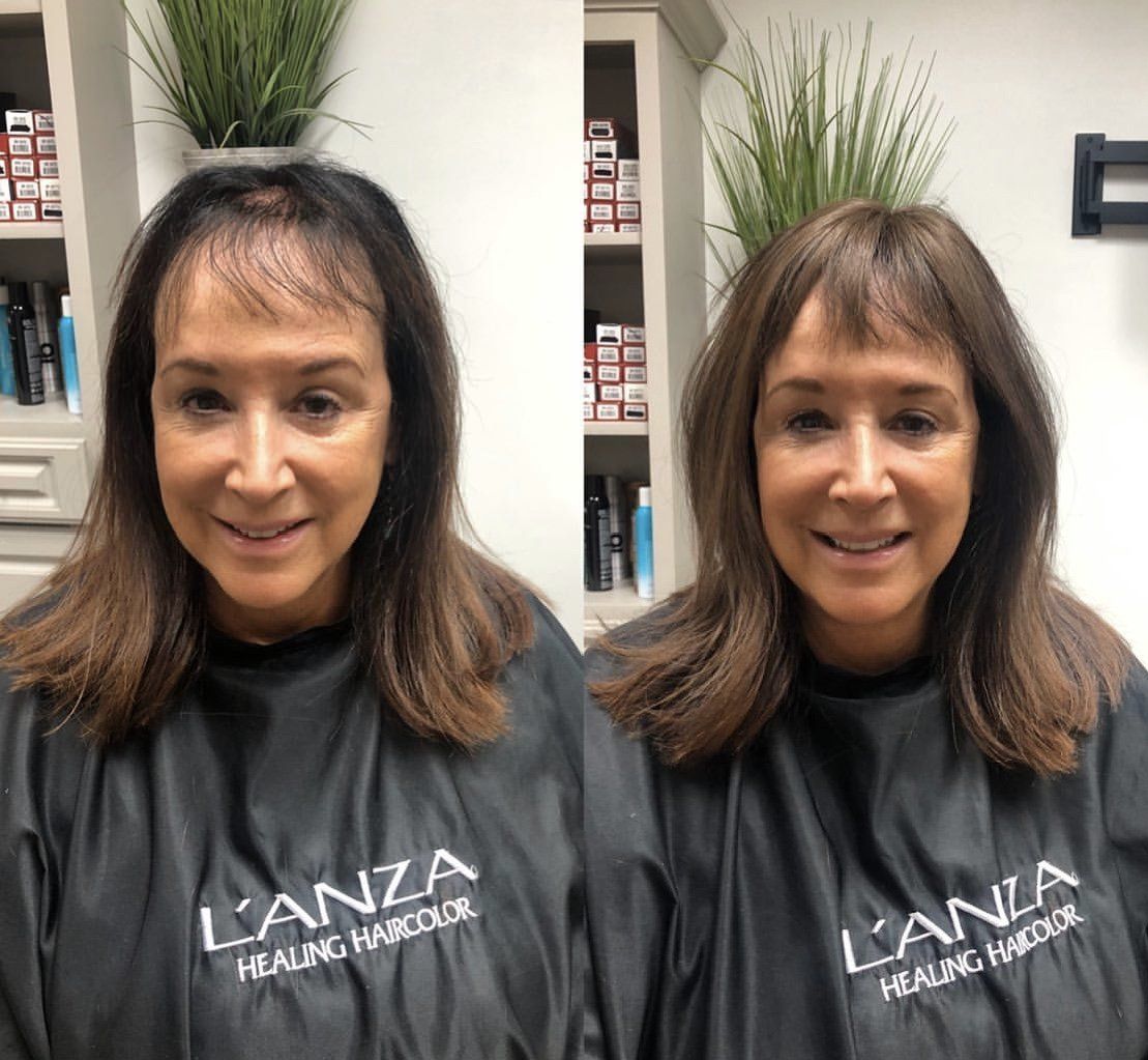 Woman Growing Hair Bangs — Greenville, SC — Artistic Cutters Salon & Day Spa