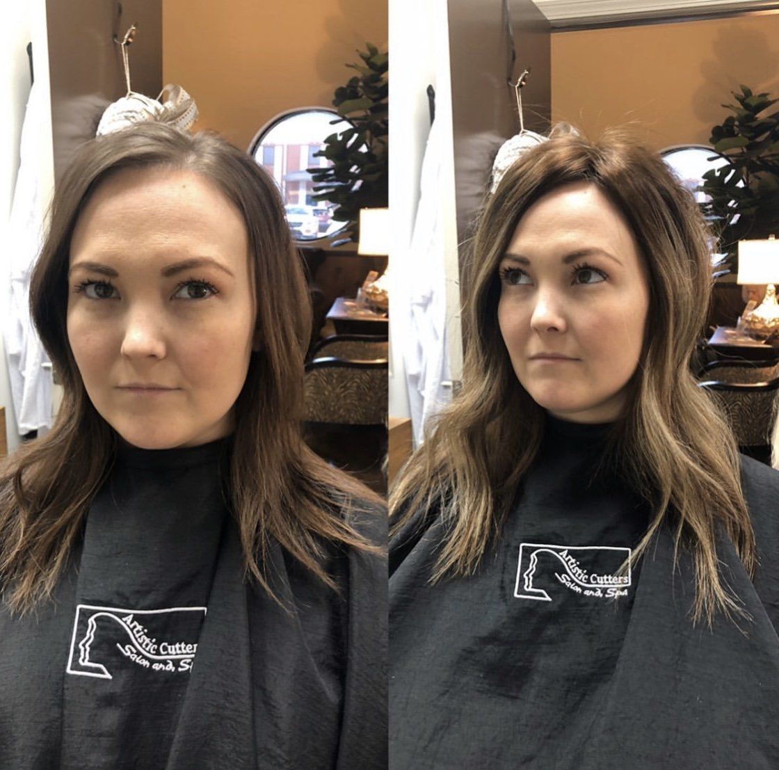 Woman Before and After Hairstyle — Greenville, SC — Artistic Cutters Salon & Day Spa