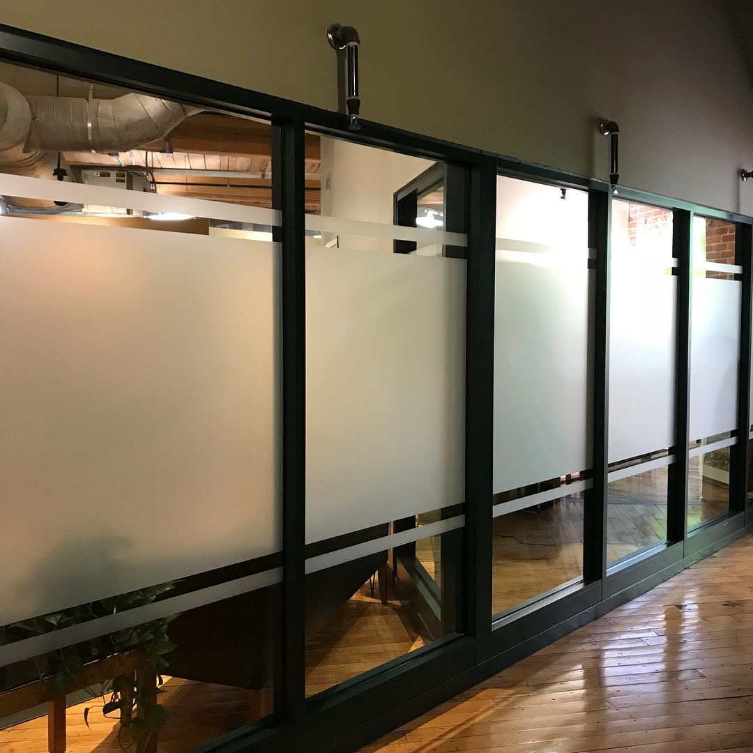 Office Glass Walls Horizontal Stripes Tint Installed — Greenville, SC — iTint