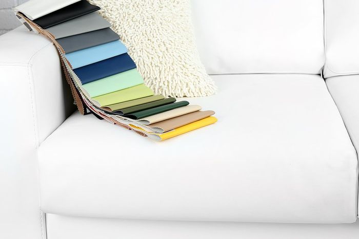 white couch with fabric color chart