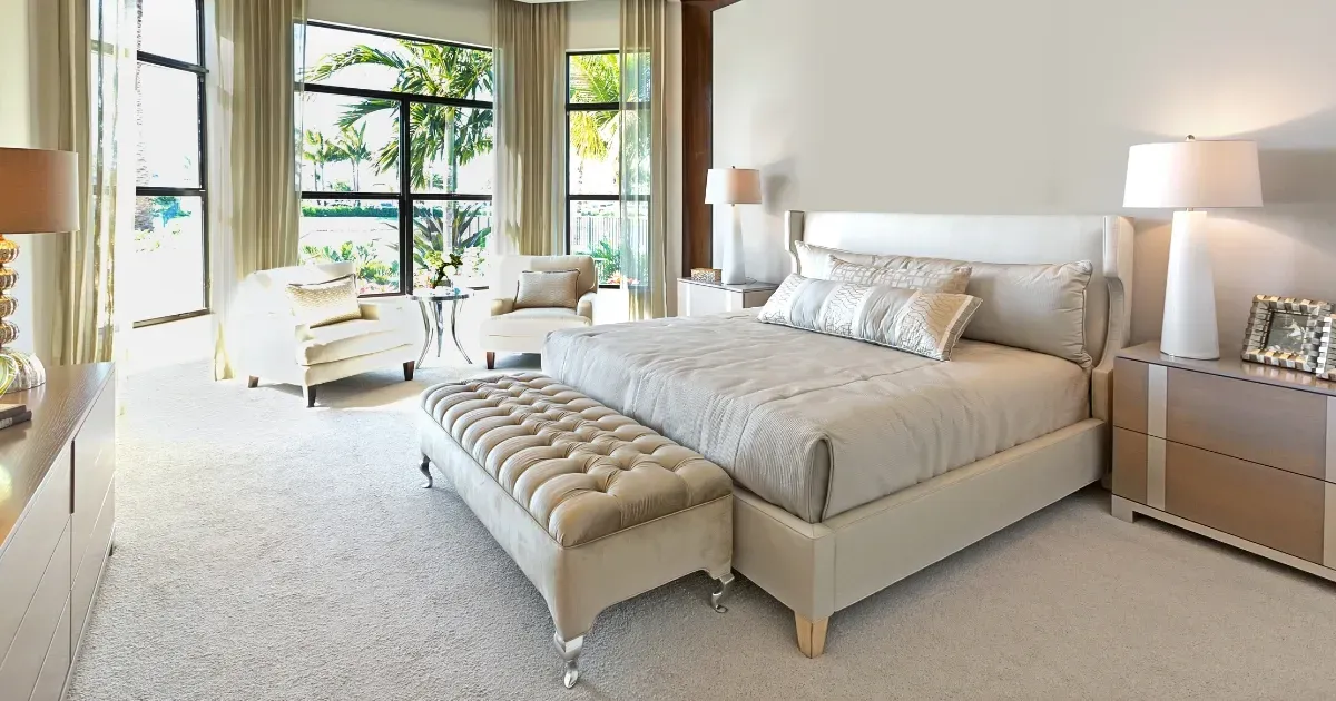 Bright luxury bedroom offering timeless ideas for master suite decor