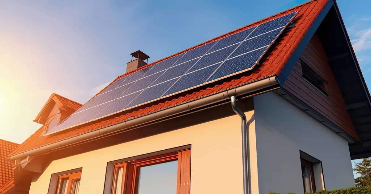 House roof showing efficient solar panel types setup