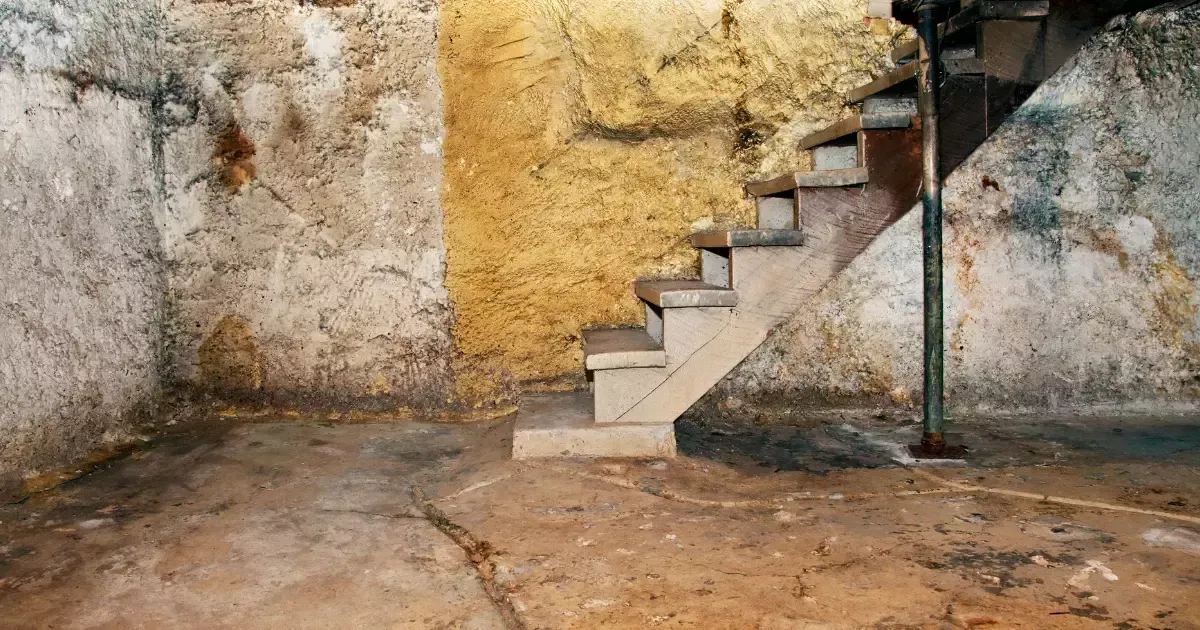 Old basement stairs and walls showing common risks