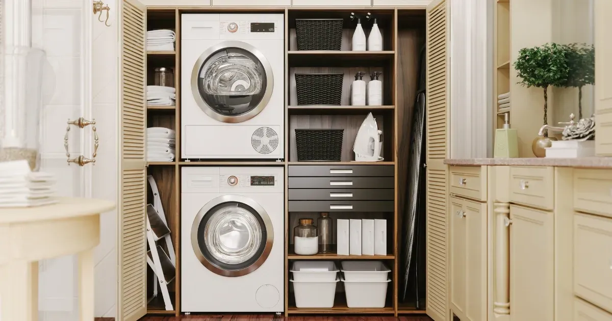 Organized cabinet setup showing a modern laundry room idea