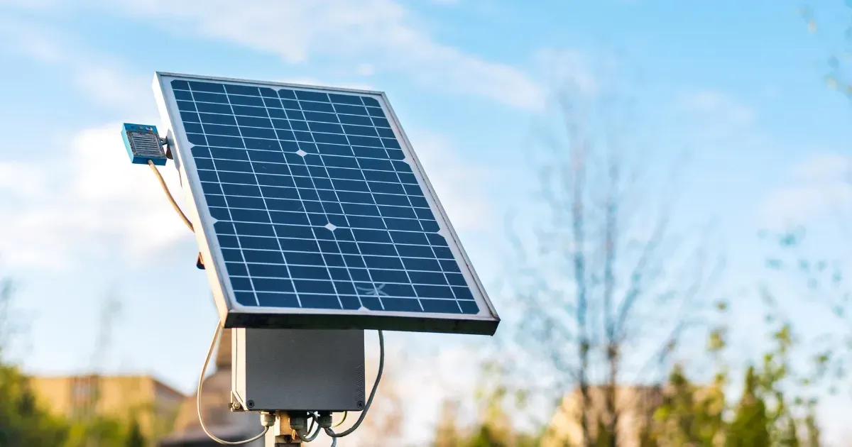 Outdoor solar energy power station panel mounted in a yard