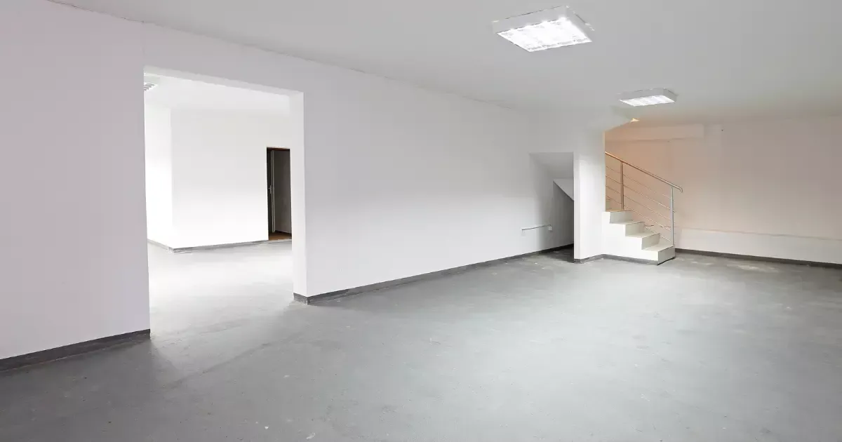 Smooth polished concrete floor in a clean basement