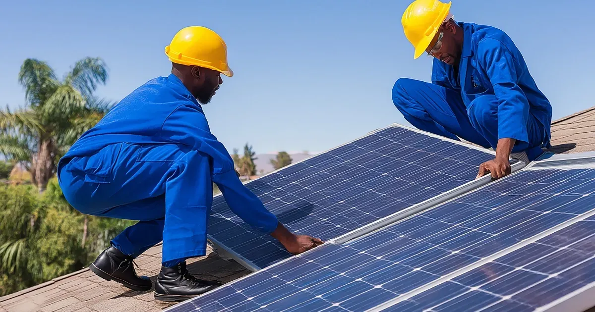 Technicians installing panels to improve solar panel lifespan