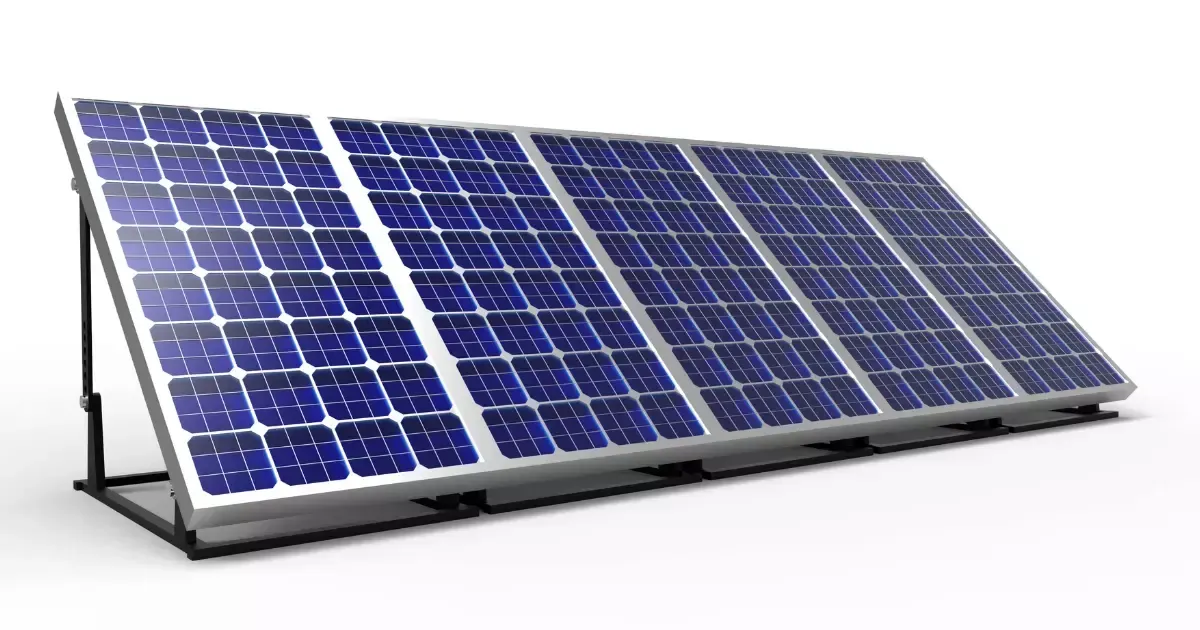 Tilted solar panel array on a metal stand in a studio setting