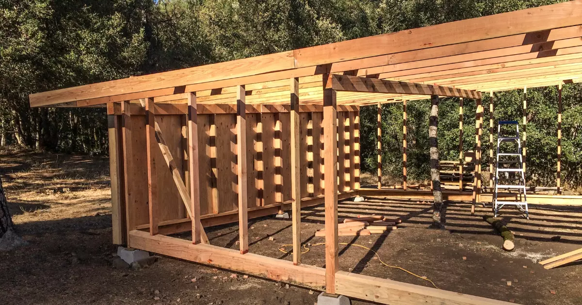 Wooden frame structure under early construction