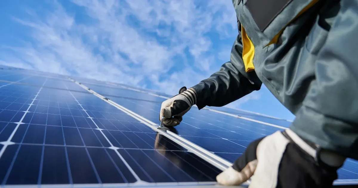 Worker inspecting installation for various solar panel types