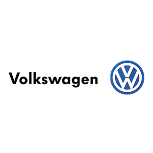 Il logo Volkswagen in blu, composto dalle lettere V e W sovrapposte in un cerchio, accanto alla scritta Volkswagen.