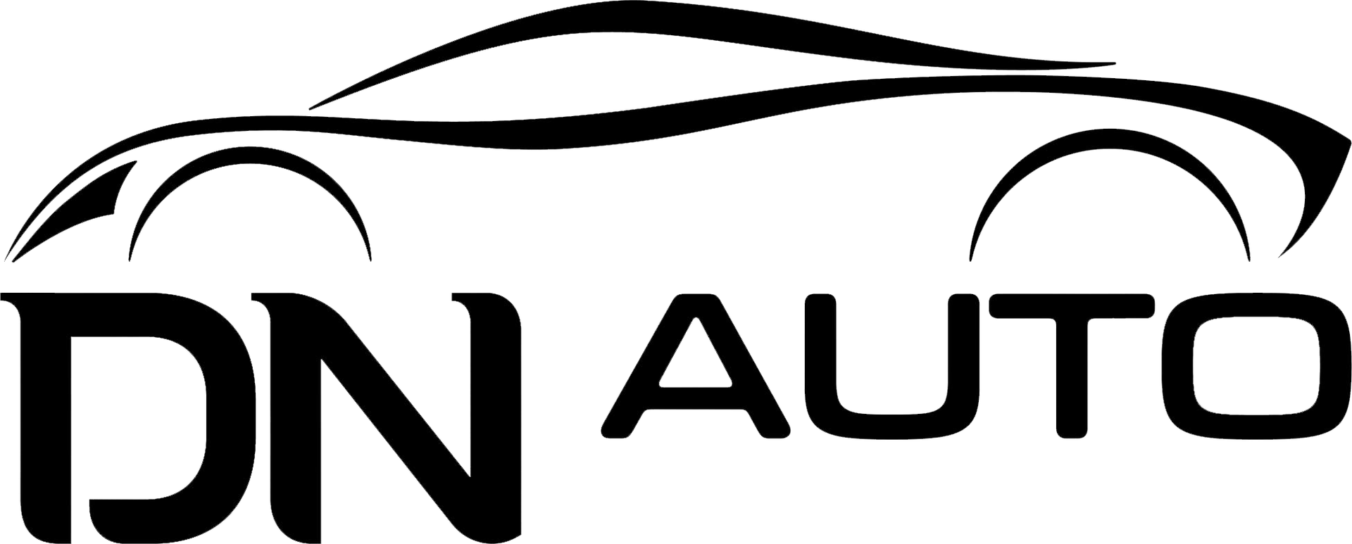 Un logo nero con il profilo stilizzato di un'auto sopra la scritta "DN AUTO".