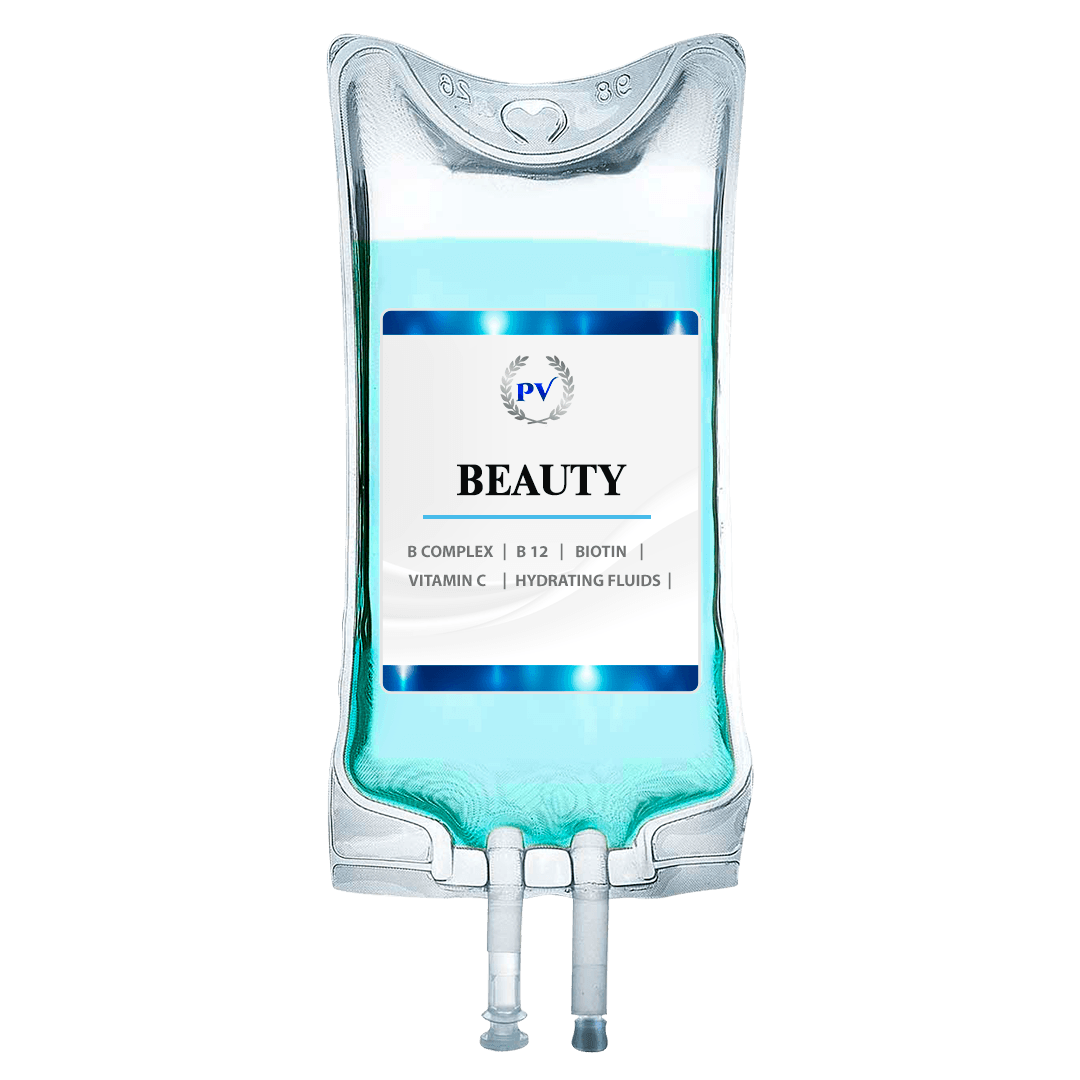 A bag of beauty injections with a blue and white label.