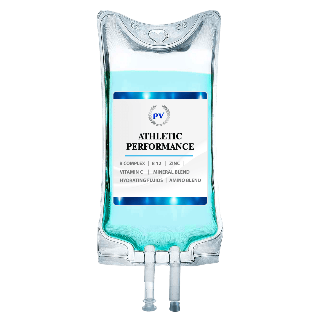 A bag of athletic performance is filled with blue liquid.