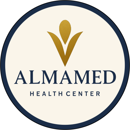 Clean, professional medical spa treatment room with neutral tones at AlmaMed Health Center in Tampa