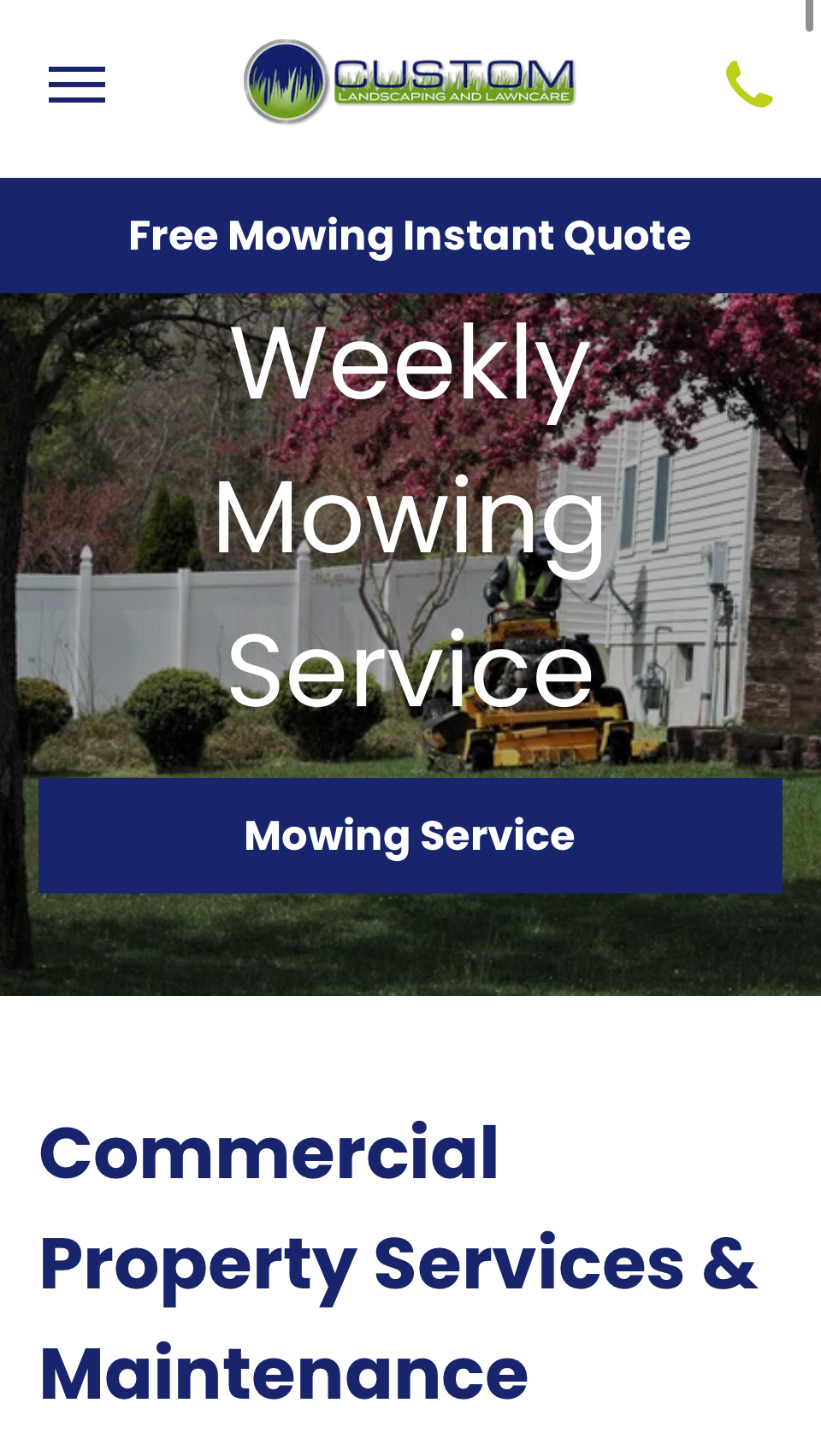 A screenshot of a website for weekly mowing service