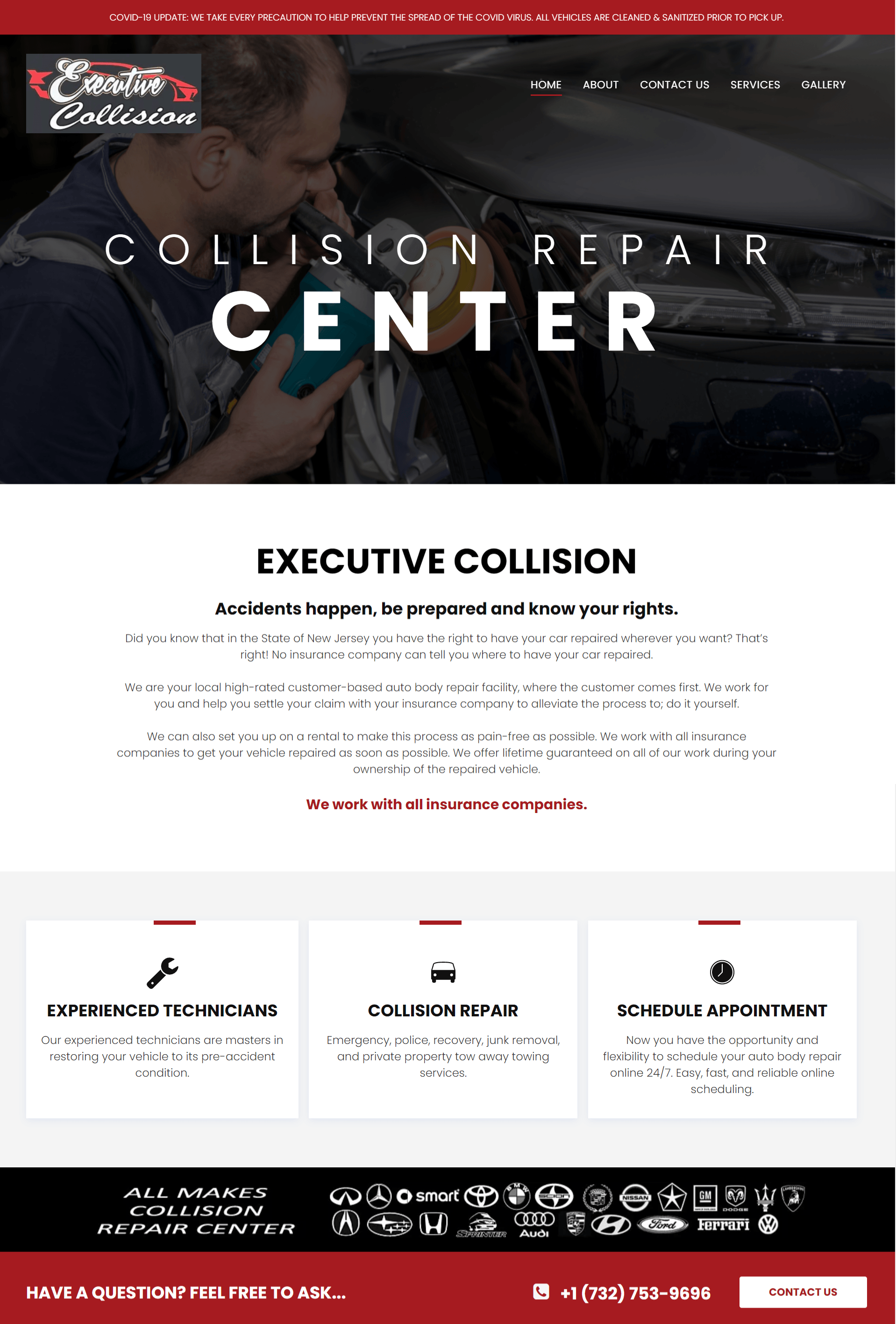 A screenshot of the collision repair center website.