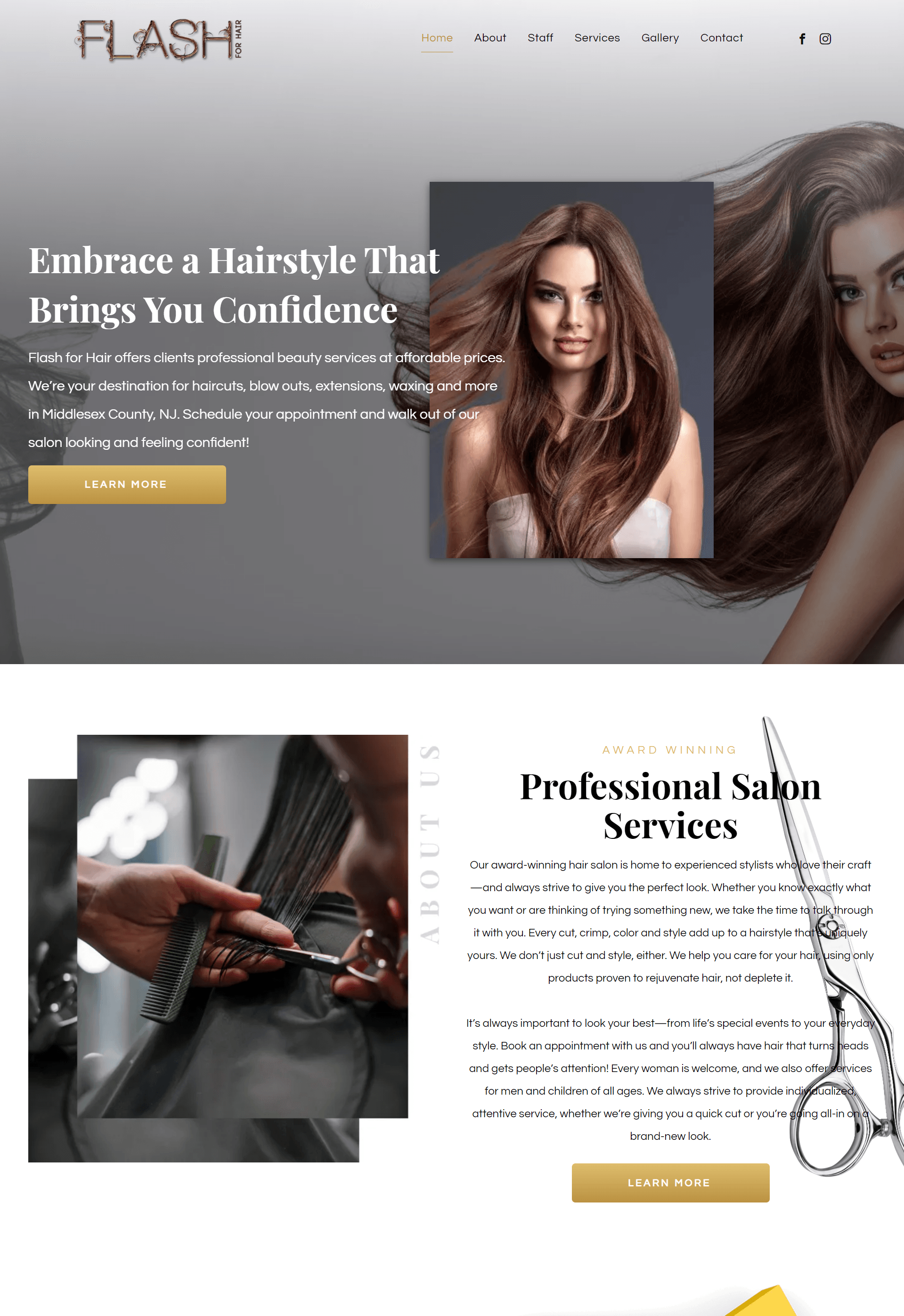 A screenshot of a website for a hair salon.