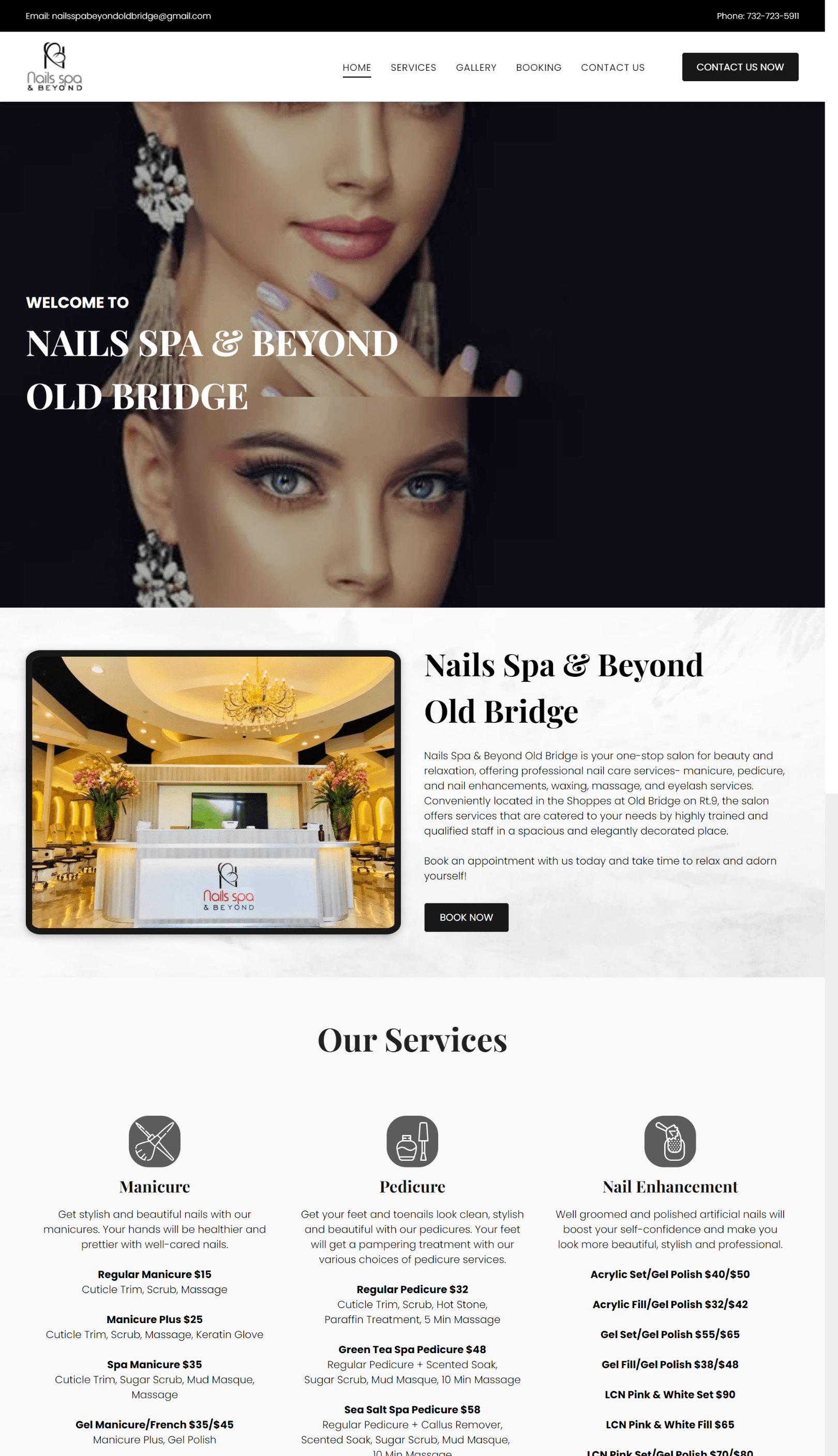 A screenshot of a website for a nail salon.