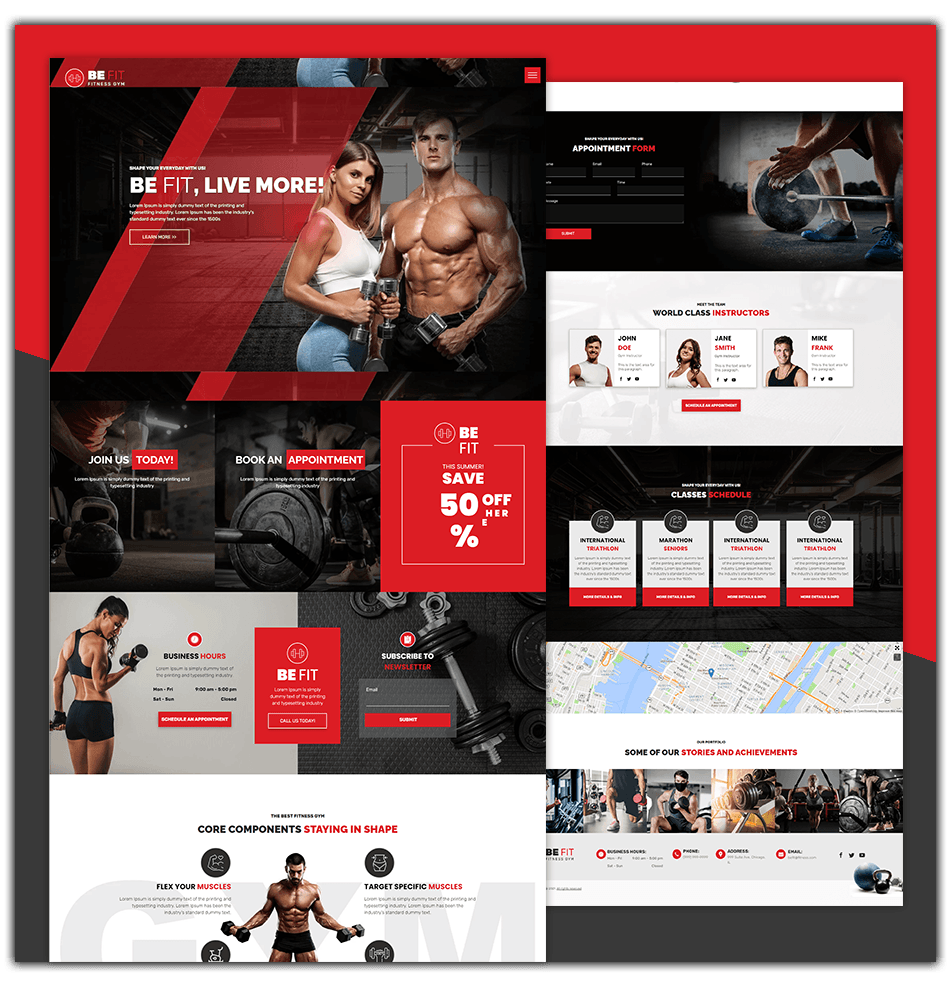 A man and a woman are standing next to each other in a gym.