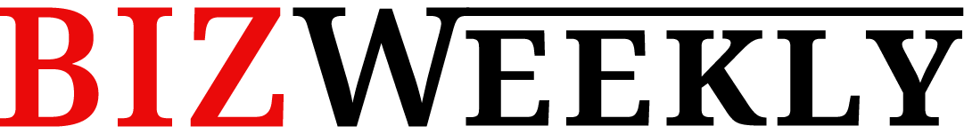 A red and black logo button for BIZWeekly on a white background that links to a story about NJ Local Marketing's 
