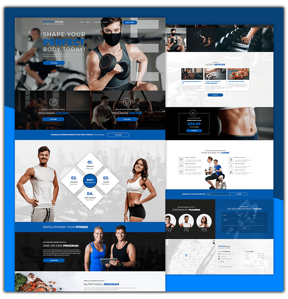 A collage of images for a gym website.