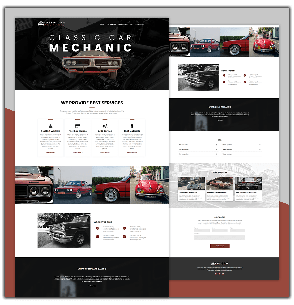 A screenshot of a website for a classic car mechanic
